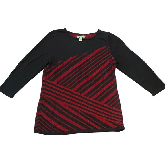 Dana Buchman Womens M Black & Red Striped Top - Picture 1 of 6